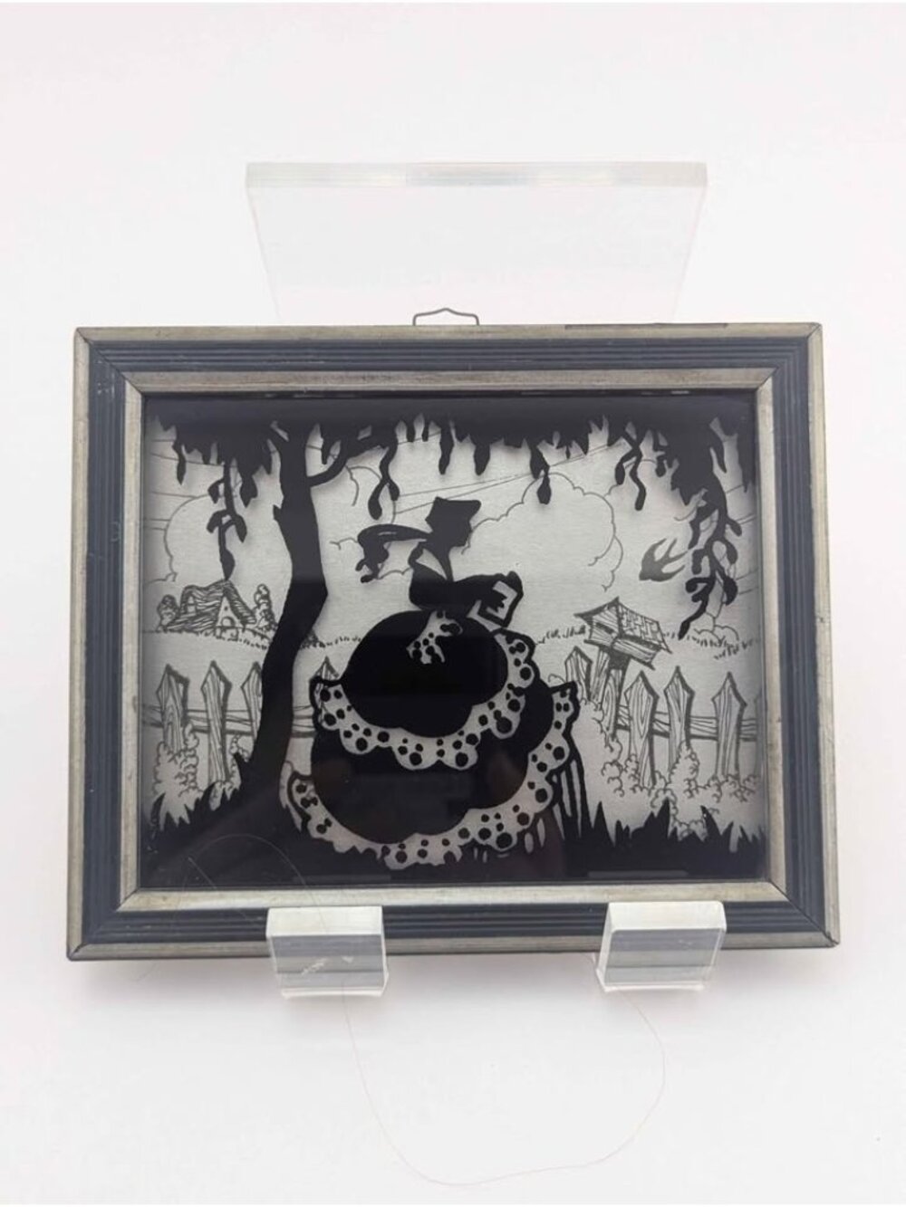 Vintage 1930s Deltex Reverse Painted Glass Silhouette - "Glad Tidings"